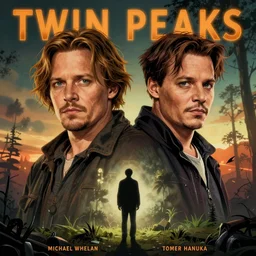 Twin Peaks poster artwork by Michael Whelan and Tomer Hanuka, Rendering of portrait of Johnny Depp & Amber Heard in Twin Peaks scene, full of details, by Makoto Shinkai and thomas kinkade, Matte painting, trending on artstation and unreal engine