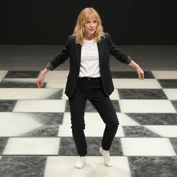 realistic detailed portrait movie shot of a siouxsie dancing on a giant checkerboard by denis villeneuve, jean deville, amano, yves tanguy, ernst haeckel, alphonse mucha, max ernst, caravaggio, roger dean, masterpiece, rich moody colours