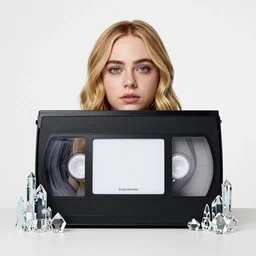 Elle Fanning on VHS, in the style of crystal castles