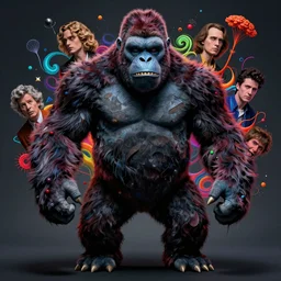 king kong, movie still, intricate, bold, highly detailed, moody, high contrast, dynamic, colourful, surreal, psychedelic, 4 k, by bunuel and kubrick and bergman and jorodowski and lynch and cronenberg