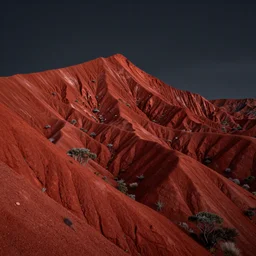 realistic photo of australian red mountains landscape, very sharp focus, dark background, in the style of greg rutswoski, very hyper realistic, highly detailed, fantasy art station