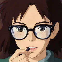 portrait of a stunningly sexy nerd biting her lip, thick glasses, seductive eyes, freckles, greg manchess painting by sargent and leyendecker, studio ghibli fantasy close - up shot asymmetrical intricate elegant matte painting illustration, by greg rutkowski by greg tocchini by james gilleard