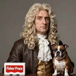 isaac newton, big wig, fisher price, butcher billy style