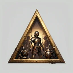 triangle logo with people inside in the style of steam-pank