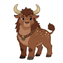 cute fantasy drawing of a brown fur female Minotaur warrior with white spots, concept art