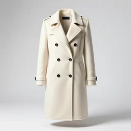 ivory peacoat, professional product shot, isolated on a pure white background, centered, entire object in frame, sharp focus, soft studio lighting