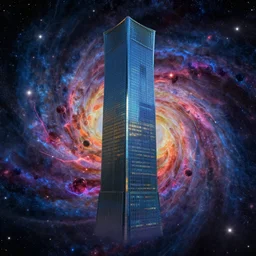 unique majestic upright rectangular tower, highly detailed cosmic background, a dash of magic, vibrant color palette, trending on artstation, digital art, by van gogh