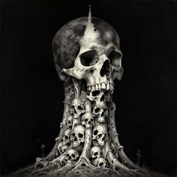 grim tower of bones by beksinski, dark canvas, in the style of edward hopper rodcenko yue minjun caravaggio, intricate details, hard shadows, spooky atmosphere, artstation