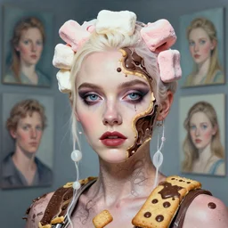 detailed portrait of biopunk drew barrymore marshmallow fractal chocolate graham cracker beautiful! by tomasz alen kopera and peter mohrbacher and johanna martine! and margaret keane! elegant alluring luminescent
