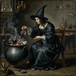 A witch making potions in her cauldron. By Francisco de Goya.