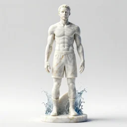 a statue made of white marble with gold veins, of steph curry with water, transhumanism, full body shot, perfect symmetrical body, perfect symmetrical face, hyper realistic, hyper detailed, by johannen voss, by peter kemp, by monia merlo, by michelangelo, octane render, blender, 8 k