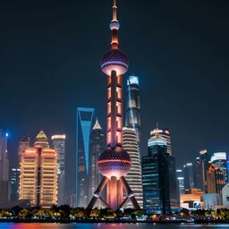Cyberpunk futuristic Shanghai with the Oriental Pearl Tower in the background, captivating glowing lights, Star Trek setting, on interstellar space, photo realistic by Yaşar VURDEM , artstation, unreal engine, building concept art by Moebius, high quality printing