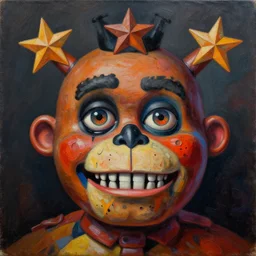 intricate five star freddy fazbear nightmare fuel facial portrait by pablo picasso, oil on canvas, hdr, high detail, photo realistic, hyperrealism, matte finish, high contrast, 3 d depth, centered, masterpiece, vivid and vibrant colors, enhanced light effect, enhanced eye detail, artstationhd