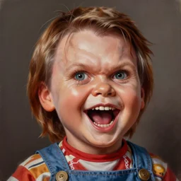 a realistic digital painting portrait of bolsonaro as a screaming chucky doll by artgerm