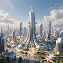 futuristic solarpunk utopian cityscape, jaw - dropping 4 k - hd photo