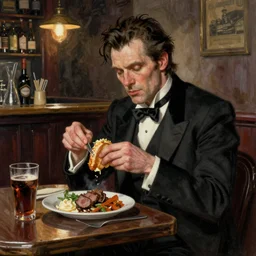 matte painting character illustration of john constantine going to lunch at a dive bar in london, digital painting, illustration, constantine, john singer sargent, amazing values, 8 k, watercolor texture, gothic, octane render