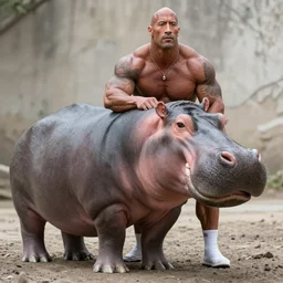 dwayne the rock johnson as a hippopotamus