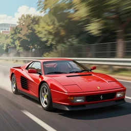 a ferrari testarossa speeding, anime style initial - d \ in bordeaux, style takumi fujiwara