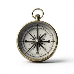 engraved antique compass, clean 3d render, octane render, isolated on a pure white background, centered, entire object in frame, sharp focus, soft studio lighting