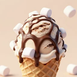 ice cream sunday, delicious, glistening, chocolate sauce, marshmallows, highly detailed, octane render