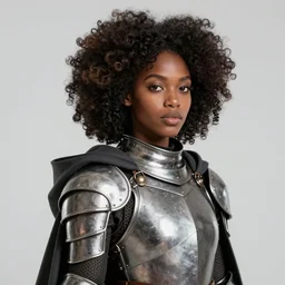 beautiful ninja african princess with an afro. wearing cloak, medieval body armor, artgerm, trending on artstation, character concept art, border and embellishments inspired by giger.