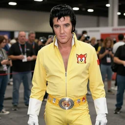 Elvis Presley wearing a Sonic the Hedgehog costume at a convention