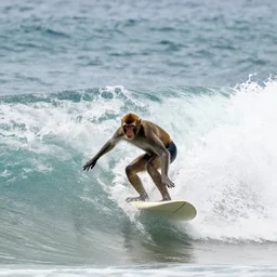 monkey surfing a big wave