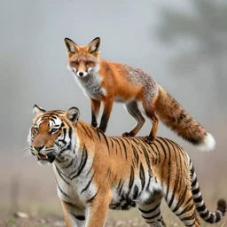'a fox riding on a tiger'