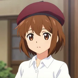Rindou Radical Dream art; girl with short brown hairm, wearing a beret; white shirt ; Rindou Radical Dream art