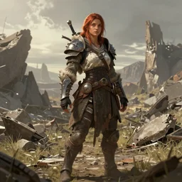 artstation a wild warrior girl in a devasted landscape, by luis rollo, very detailed, front view , portrait, uplight