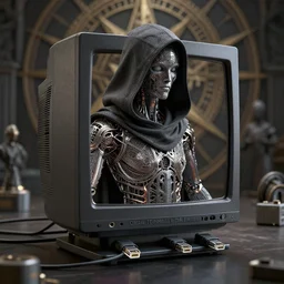 cinema 4 d matrix render, cult, crt, coded humanoid, hooded robbed dark ceremony, ethernet cable, extremely detailed, insanely detailed and intricate, high detail, ordo templi orientis background, depth field, unreal engine, deep focus, movie still, dramatic lighting, by michal karcz and yoshitaka amano, 4 k concept art and hyper realism