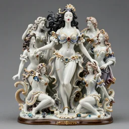 high intricate porcelain baroque gorgeous doll full body very white skin dark hair flowing red lips, full body, sensual, 8 k, hyperrealistic hyperdetailed maria panfilova, andrea savchenko, mike kime, ludovic plouffe, qi sheng luo, oliver cook, trending on artstation