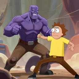 thanos punching rick sanchez, trending on artstation