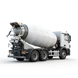 scandinavian cement mixer truck, clean 3d render, octane render, isolated on a pure white background, centered, entire object in frame, sharp focus, soft studio lighting
