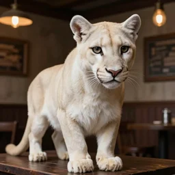 beautiful portrait commission of a male furry anthro albino mountain lion in an old-timey Saloon. Atmospheric. Character design by charlie bowater, ross tran, artgerm, and makoto shinkai, detailed, inked, western comic book art