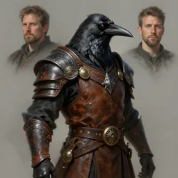 a portrait of a crow sorcerer dressed with a leather armor, by justin gerard and jean baptiste monge, digital art, realistic painting, dnd, character design, trending on artstation