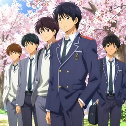 boy's love anime high school spring noon scene, high detail concept art, perfect proportions fine face, tall handsome guys, romantic undertones, avant designer uniform, vivid colors, realistic shaded lighting poster fantasy art ilya kuvshinov, kyoani, katsuhiro, jeremy lipking and michael germash, makoto shinkai, loish, best selling artist