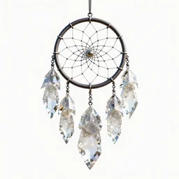 crystal dreamcatcher, clean 3d render, octane render, isolated on a pure white background, centered, entire object in frame, sharp focus, soft studio lighting