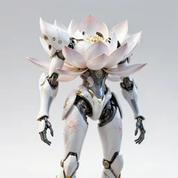 futuristic nymphaea themed mecha waterlily flower for upper body, floral knees, over - under shot, rococo, sci - fi movie, cinematic compositions, highly detailed, nymphaea, 8 k hd resolution, sazabi, biomechanical, bandai box art, zaku, by syd mead, zaha hadid, artgerm
