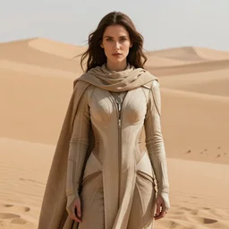 a portrait of a beautiful female fremen in a still suit, on dune, by artgerm gustav klimpt