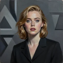 Elle Fanning in 60s ad picture by Sachin Teng, asymmetrical, dark vibes, Realistic Painting , Organic painting, Matte Painting, geometric shapes, hard edges, graffiti, street art:2 by Sachin Teng:4