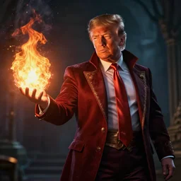 donald trump as a beautiful elven princes casting a fireball anime style, moody lighting, octane render