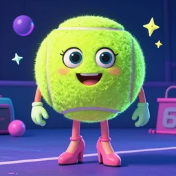 Lofi vaporwave portrait beautiful tennis ball monster diva, high heels, chalk, Pixar style, Tristan Eaton, Stanley Artgerm, Tom Bagshaw, Basil Gogos