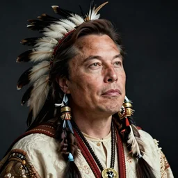 photo of native american indian man elon musk, portrait, skilled warrior of the apache, ancient, realistic, detailed, elon musk