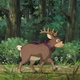 Mumintroll walking through the forest, side view, art by hayao miyazaki, studio ghibli film, 4k, hi res, high detail