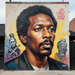 stokely carmichael street art by artgerm and inspired by balthus and basquiat, portrait, highly detailed, digital painting, trending on artstation, concept art, sharp focus, illustration