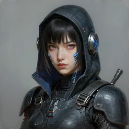 face portrait max mad cyberpunk warhammer 4 0 k, cyberpunk assassin girl character design, painting by gaston bussiere, katsuya terada, nc wyeth, greg rutkowski, craig mullins, vermeer, frank frazetta, mucha, tom of finland, trending on artstation, jeffery catherine jones