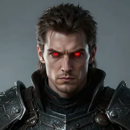 a highly detailed headshot portrait of a man wearing a epic dark armor with glowing red eyes concept art