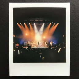 80s polaroid colour flash photograph of 80s rock stage show