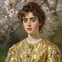 detailed portrait of lilly collins in gold clothes, spring light, painting by gaston bussiere, craig mullins, j. c. leyendecker